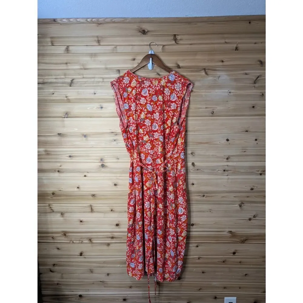 Loft Dress Womens 20 Red Floral‎ Wrap Front Midi Spring Fall NWT